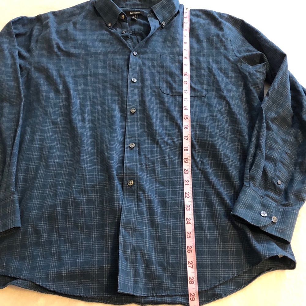 VanHeusen blue & cream plaid button down top sz L - Picture 4 of 8